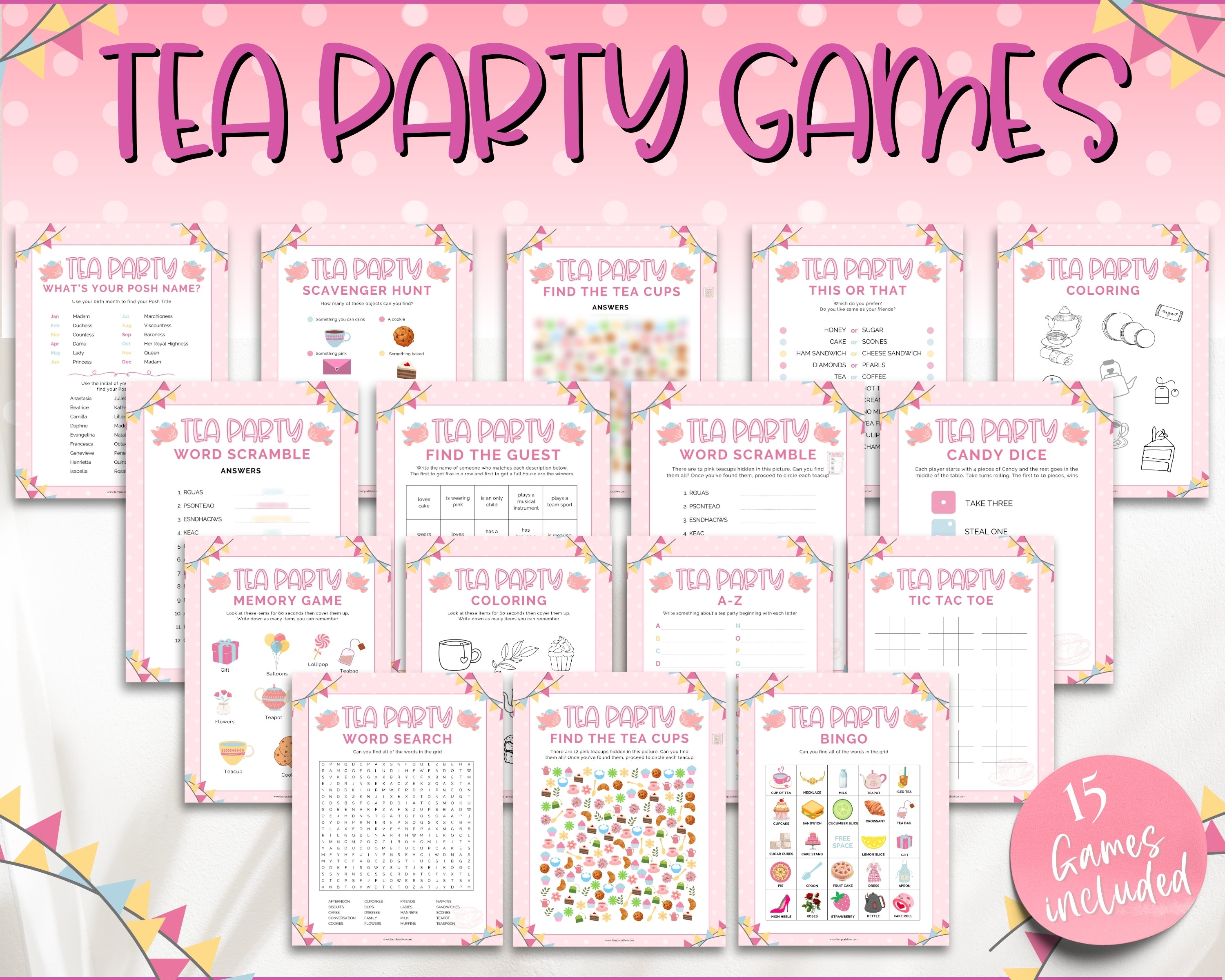 Tea Party Games Bundle | With 15 Girls Afternoon Tea Party Games