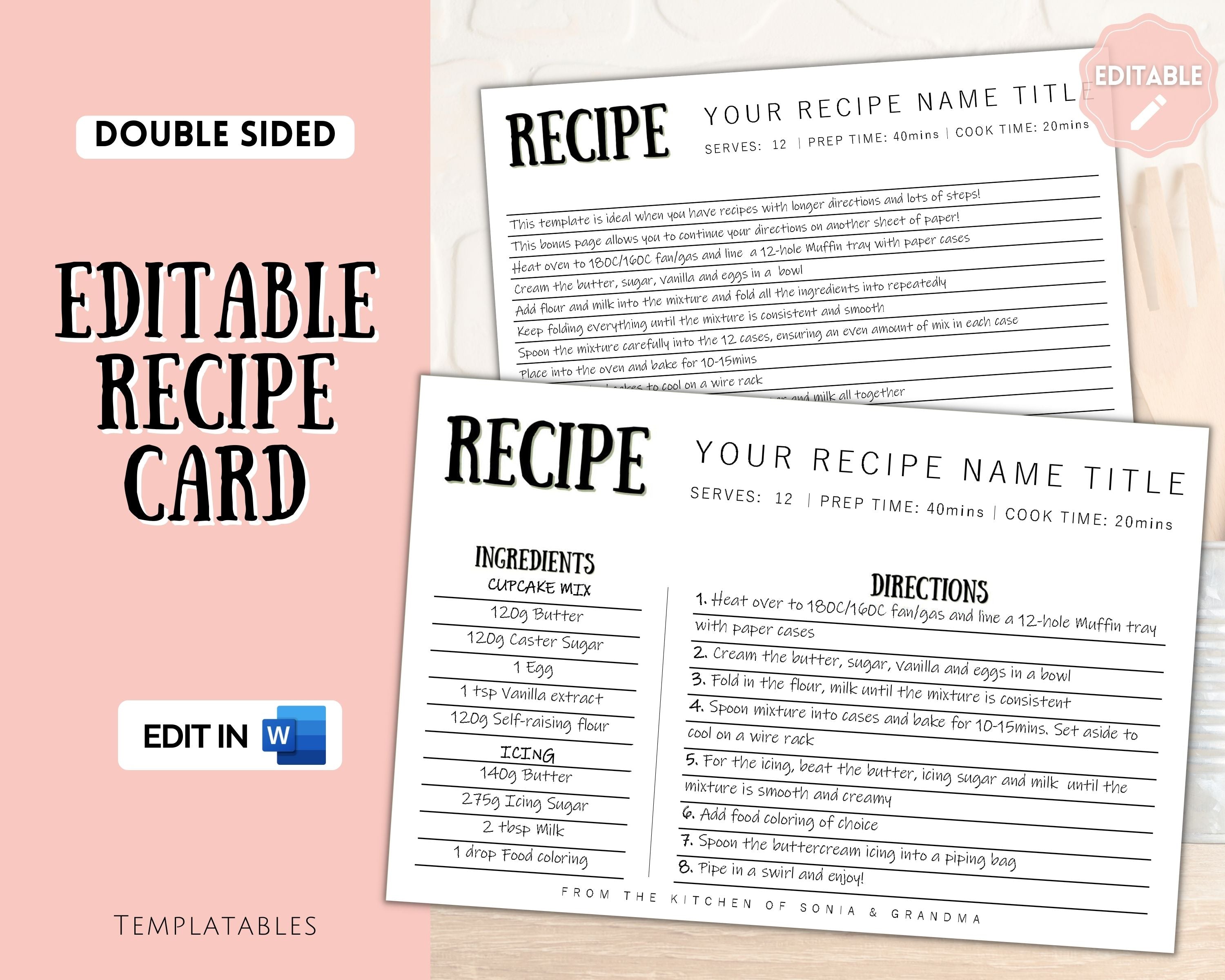 Recipe Cards 3X5 Inches Blank Double Sided, 50 Count (Modern Minimal)