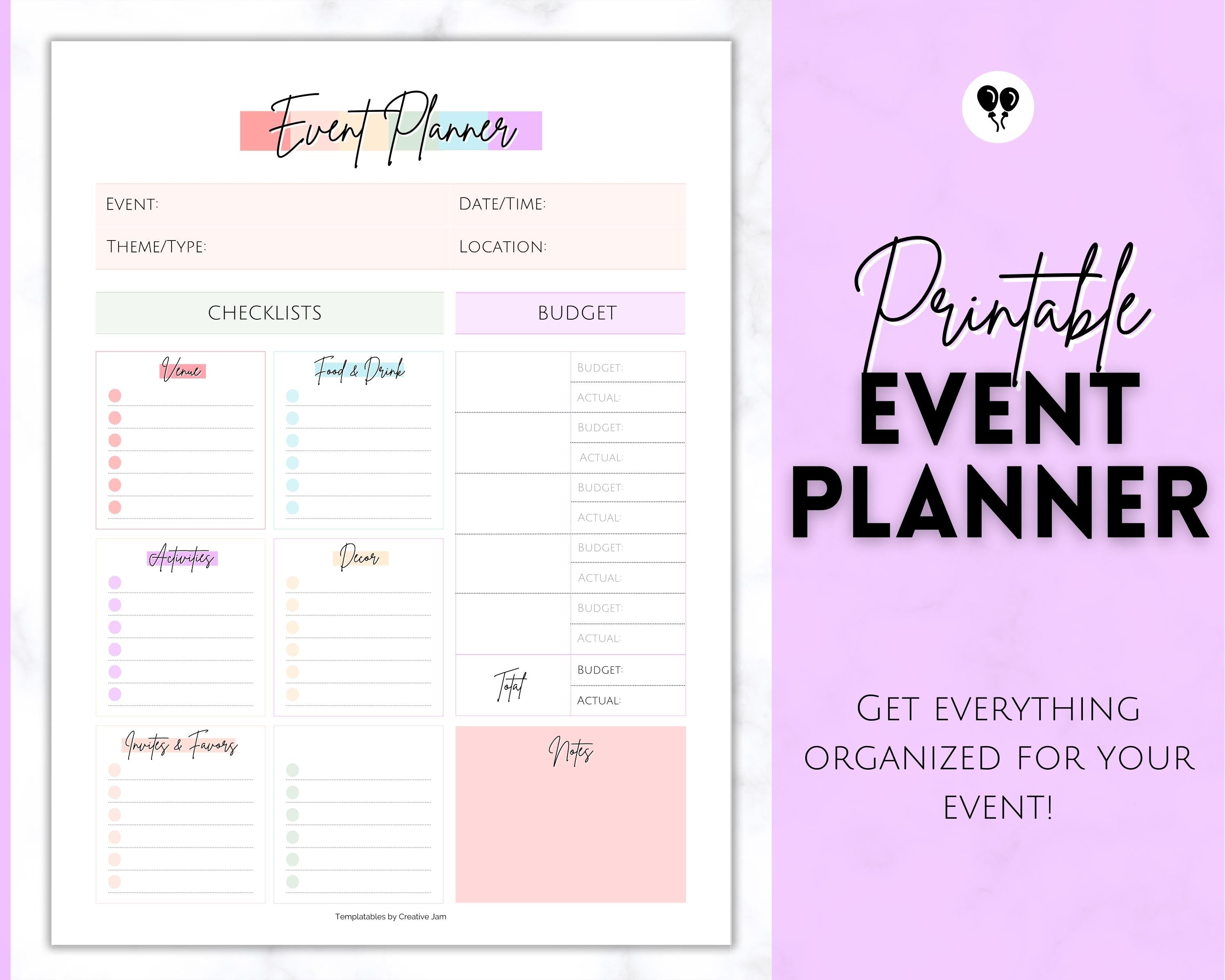 Event Party Planner Printable Templates Birthdays Weddings Bridal 2457