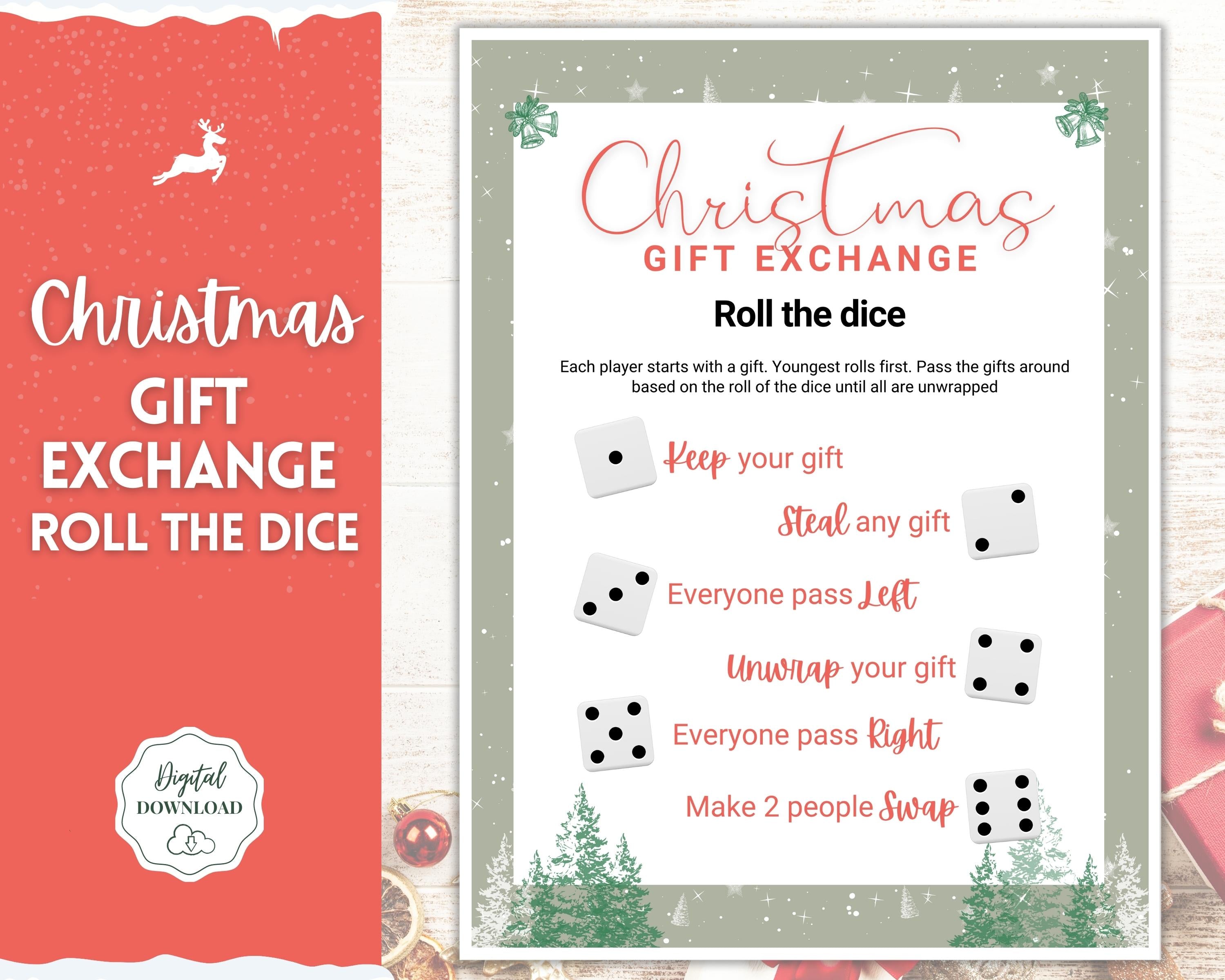 Christmas Roll the dice Game | Holiday Xmas Gift Exchange Printable