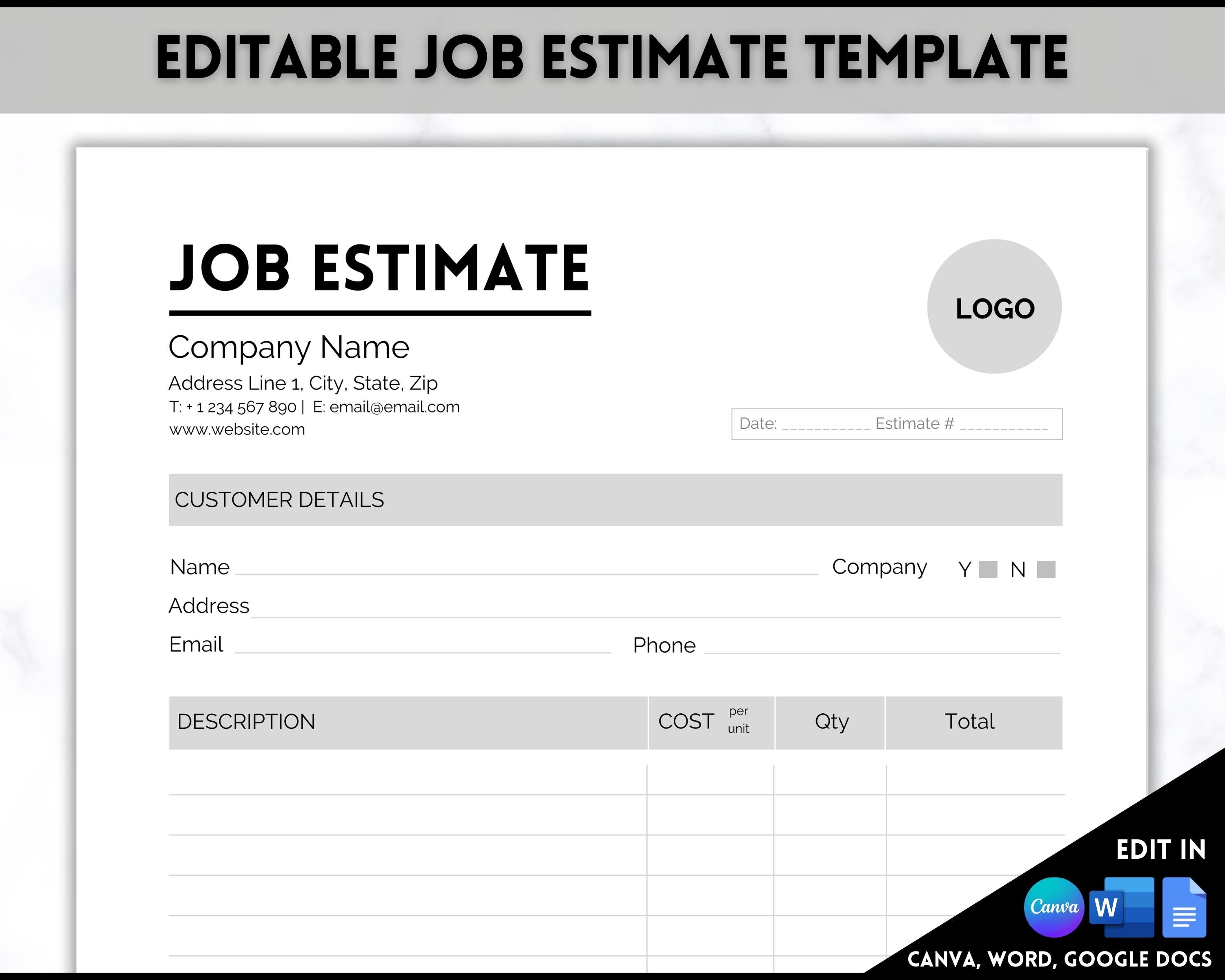 Job Estimate Template Small Business Quote Proposal Form