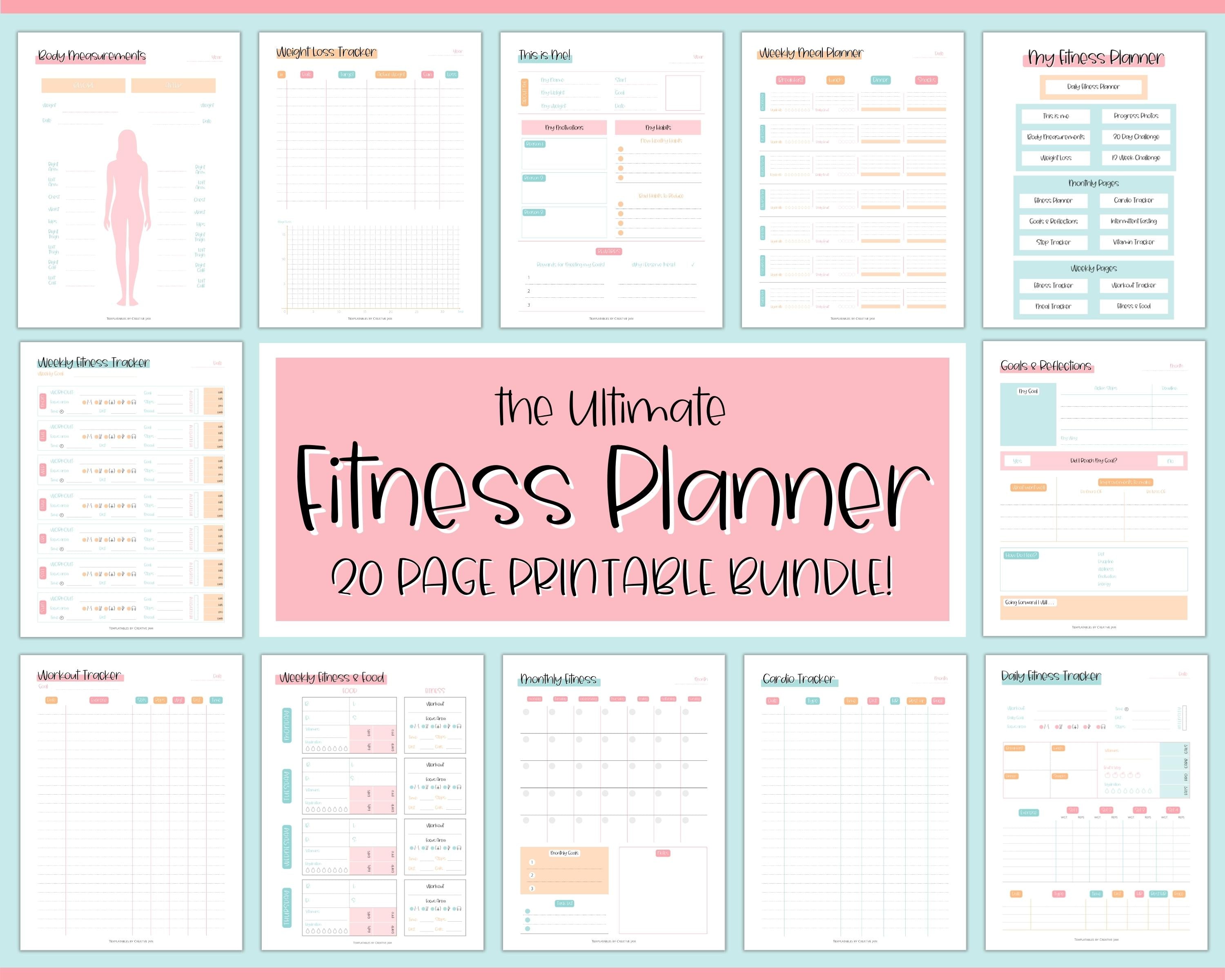 Fitness Planner, Weight Loss Tracker, Workout Planner - Sky Rainbow