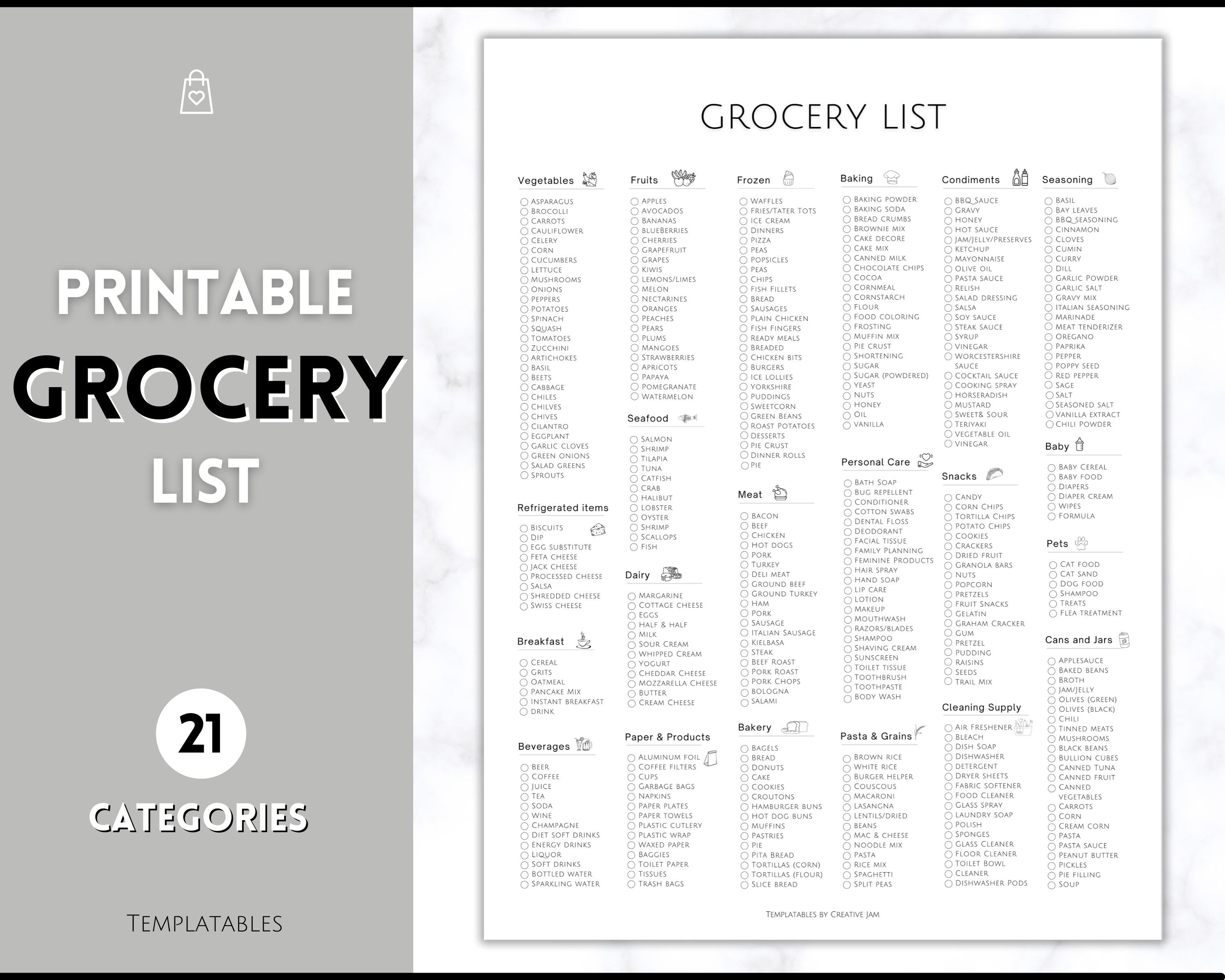 Meal Plan and Grocery List PDF, Free Printable