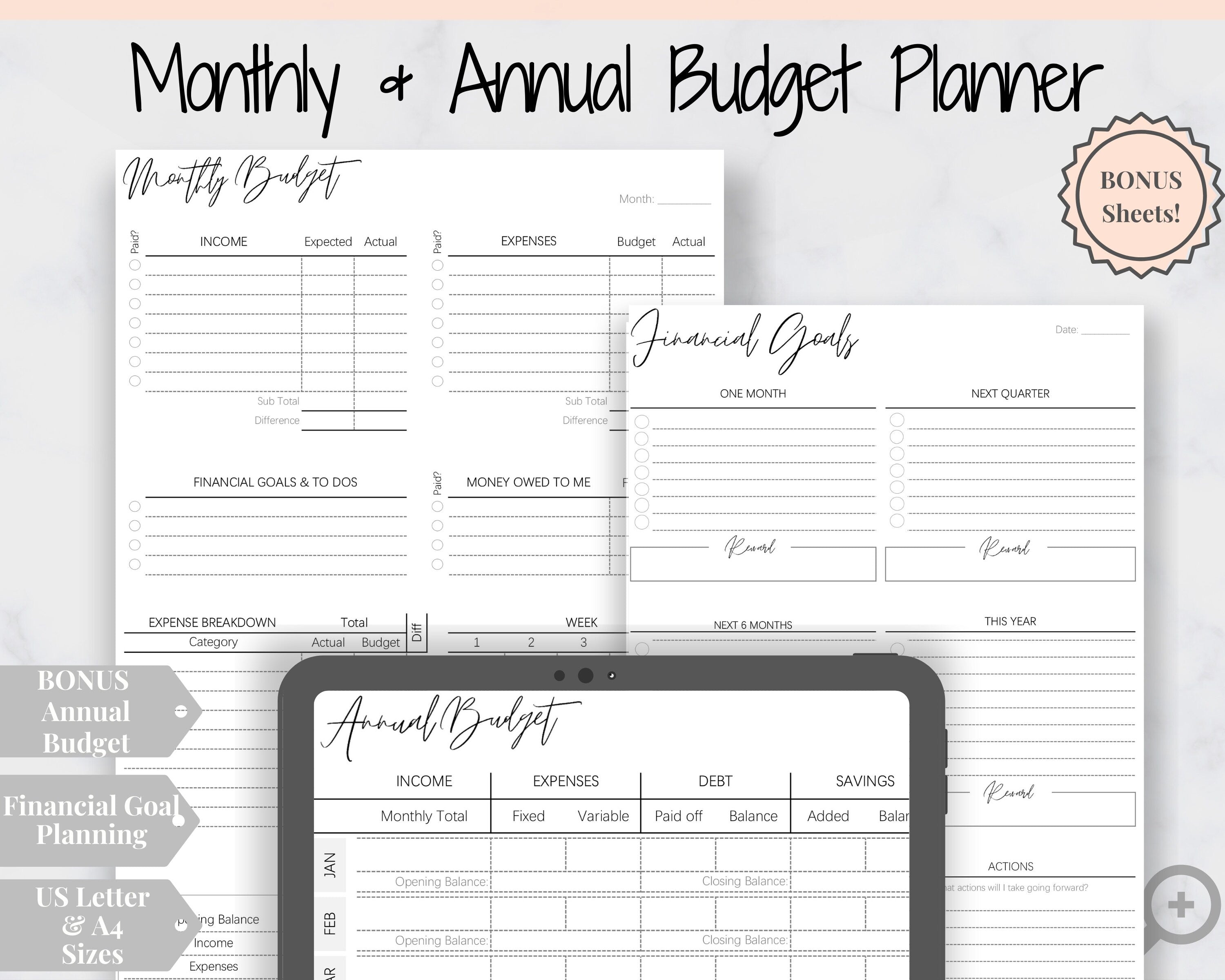 Budget Planner to Print for Organizer in A6 & Personal Format, Insert for  Account Management and Monthly and Annual Budget Monitoring 