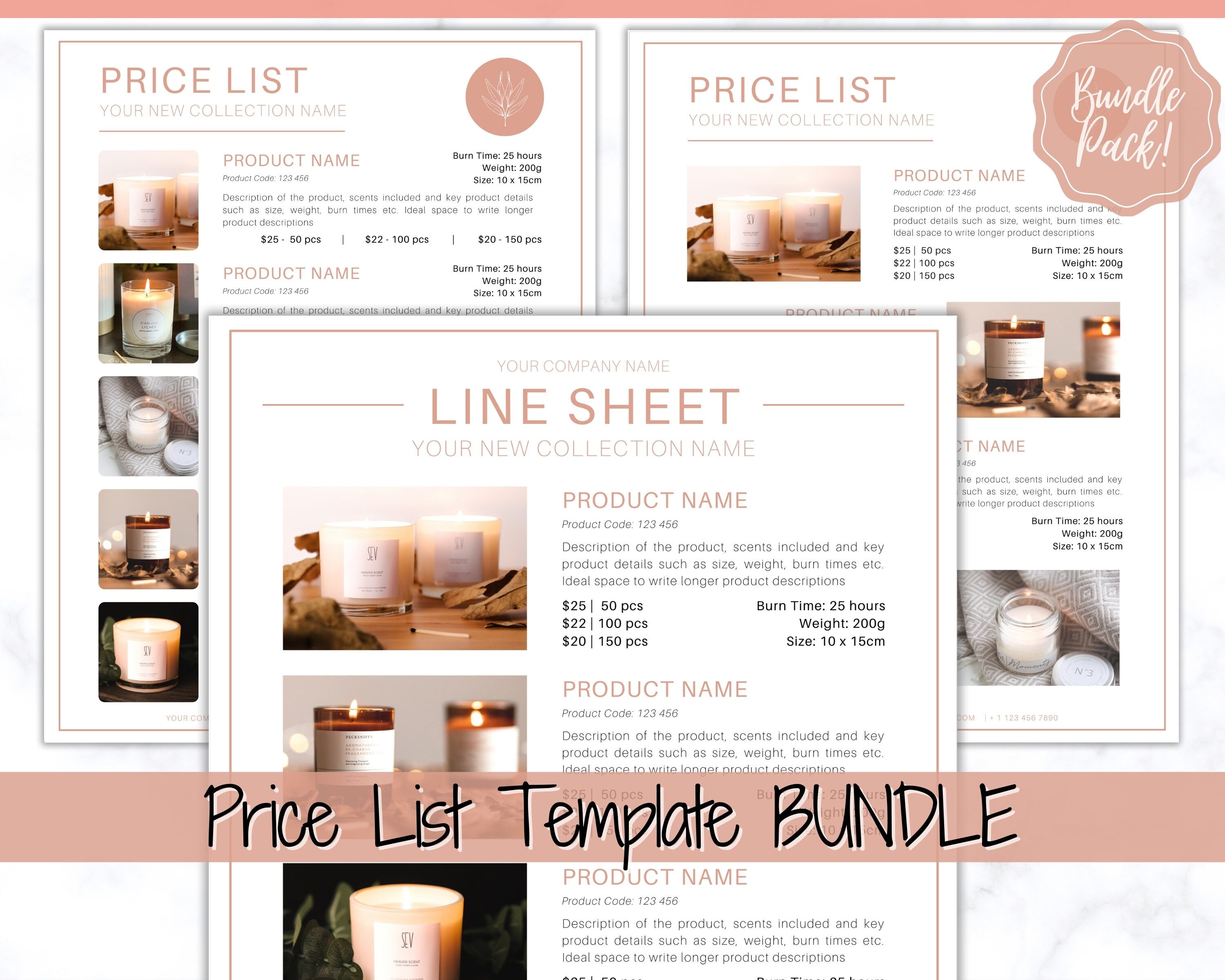 Wholesale Price List & Line Sheet Template | Editable Candle Template  Catalog | Pink Bundle