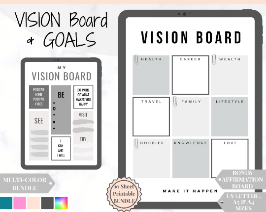 Digital Vision Board Template, 2024 Vision Board, Goal Planner, Goal  Setting, Printable Vision Board, Manifestation Kit, Law of Attraction 