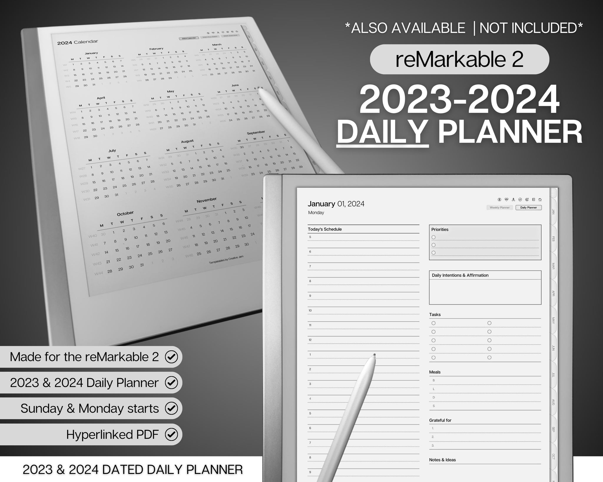 reMarkable 2 Weekly Planner 2023 2024 Digital Life Planner
