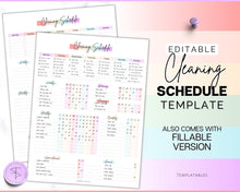 Load image into Gallery viewer, Editable Cleaning Schedule Template | Includes EDITABLE Cleaning Checklist, Cleaning Planner, Weekly House Chores, Clean Home Routine &amp; Monthly Cleaning List | Rainbow
