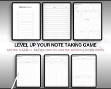 Load image into Gallery viewer, Digital Meeting Minutes Template |  Editable Meeting Notes for GoodNotes &amp; iPad | Business Agenda &amp; Note Taking
