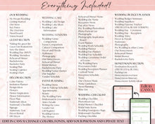 Load image into Gallery viewer, EDITABLE Wedding Planner Binder Kit, Wedding Planner, Wedding Planning Checklist, Wedding Day Schedule, To Do List, Budget, Timeline, CANVA
