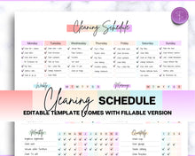 Load image into Gallery viewer, Editable Cleaning Schedule Template | Includes EDITABLE Cleaning Checklist, Cleaning Planner, Weekly House Chores, Clean Home Routine &amp; Monthly Cleaning List | Rainbow
