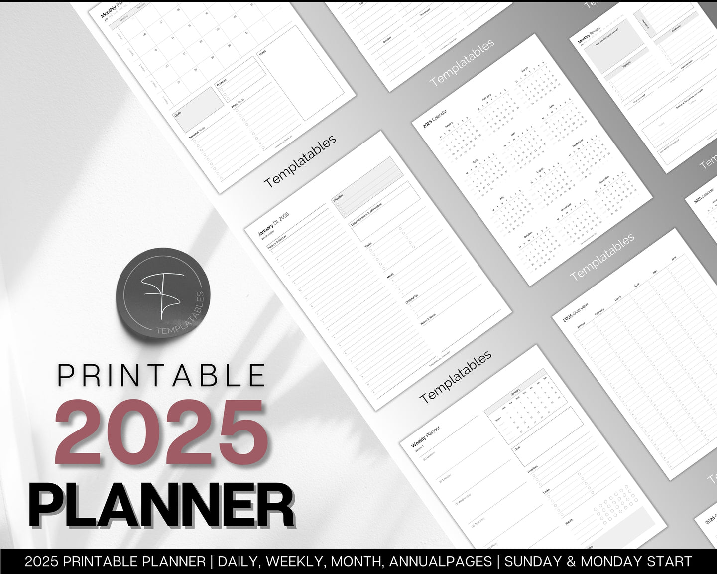 2025 Dated Printable Planner | Daily, Weekly, Monthly Pages, Calendar, To Do List Printable Inserts