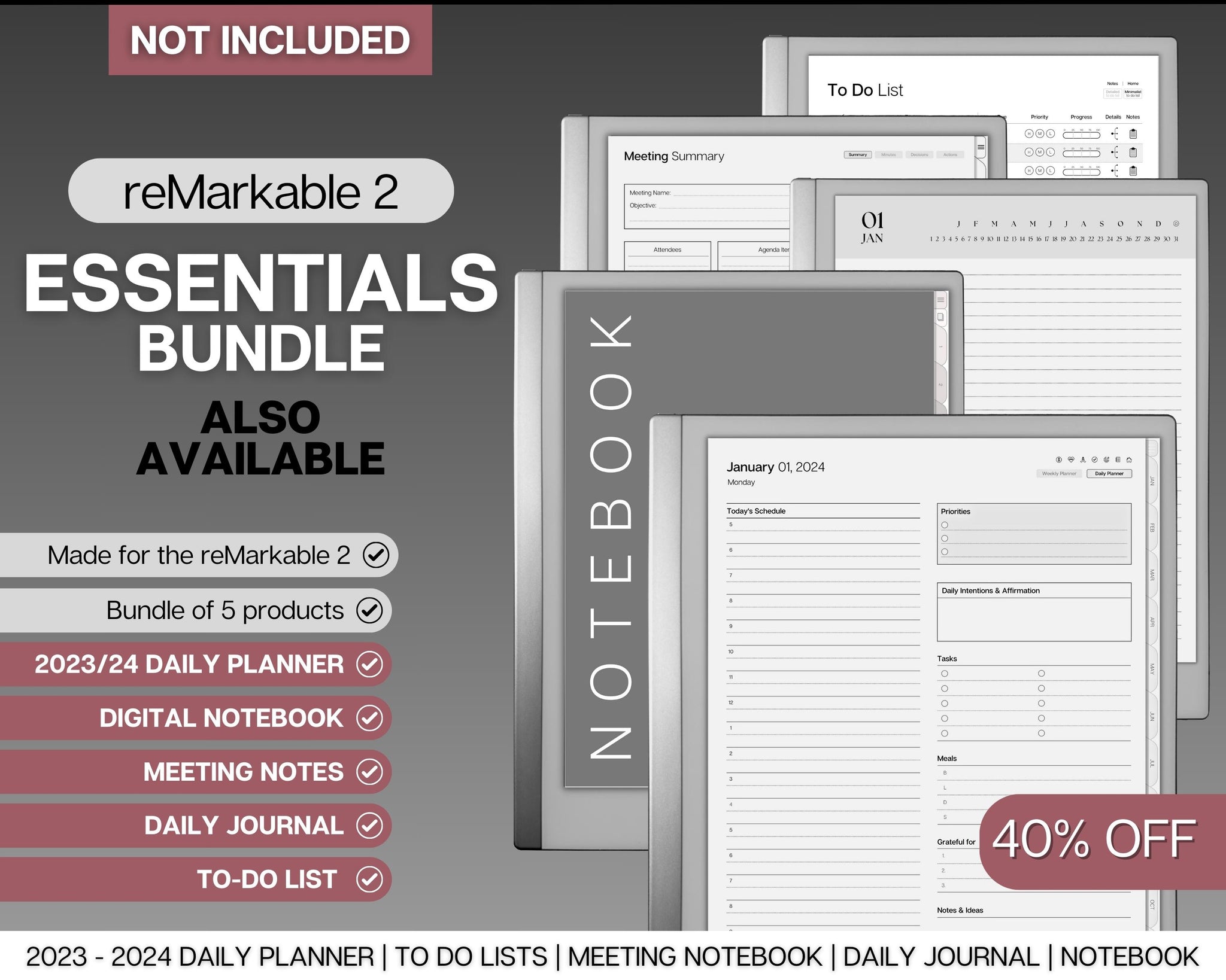 reMarkable 2 Digital Notebook  40+ Hyperlinked Page Templates