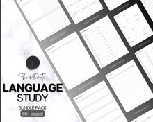 Load image into Gallery viewer, Printable Language Learning Planner | Language Learning Bundle to Study Korean, Japanese, Spanish, French &amp; English | Language Templates, Trackers, Notebook &amp; Student Vocab Workbook | Mono
