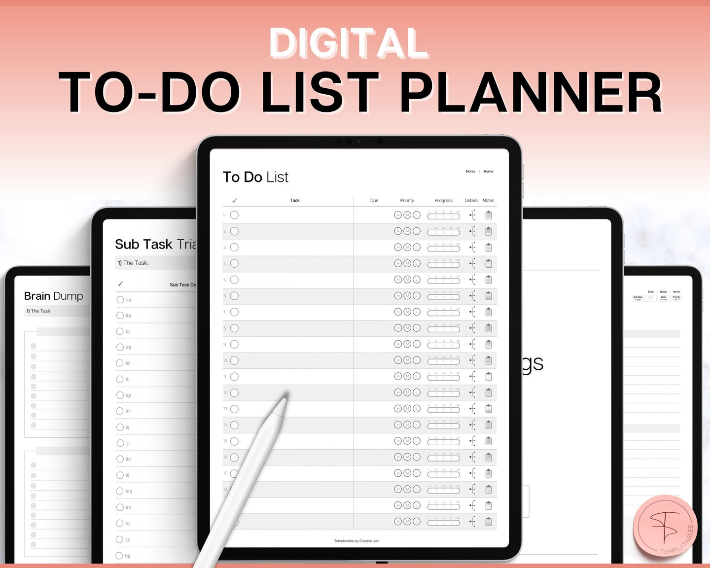 Digital To-Do List Template for iPad and GoodNotes - Streamline Your Productivity and Boost Efficiency with Prioritized Tasks, Brain Dumps, and Interactive Checkboxes