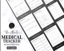 Load image into Gallery viewer, Medical Tracker Bundle | Includes 50 Medical Binder pages, Medical Planner, Printable Medication, Symptom, Bill, Doctor Visits &amp; Health Pain trackers
