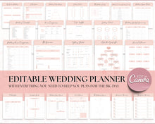 Load image into Gallery viewer, EDITABLE Wedding Planner Binder Kit, Wedding Planner, Wedding Planning Checklist, Wedding Day Schedule, To Do List, Budget, Timeline, CANVA
