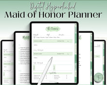 Load image into Gallery viewer, Digital Maid of Honor Planner | Matron of Honor Digital Planner, MOH Binder Book, Wedding Checklist, Bridal Shower, Bachelorette &amp; GoodNotes | Green
