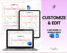 Load image into Gallery viewer, EDITABLE Birth Plan Template | Includes Birth Preferences, Birthing Plan Checklist, Pregnancy Planner, Natural Birth &amp; Hypnobirthing | Colorful
