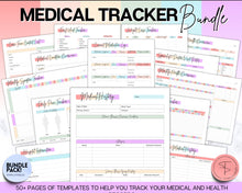 Load image into Gallery viewer, Medical Tracker Bundle | Includes 50 Medical Binder pages, Medical Planner, Printable Medication, Symptom, Bill, Doctor Visits &amp; Health Pain trackers | Colorful
