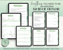 Load image into Gallery viewer, Digital Maid of Honor Planner | Matron of Honor Digital Planner, MOH Binder Book, Wedding Checklist, Bridal Shower, Bachelorette &amp; GoodNotes | Green
