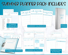 Load image into Gallery viewer, 2023 Summer Planner for Kids | Kids Summer Schedule, Activities, Printable Calendar &amp; Checklist Template | Blue
