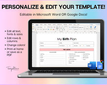 Load image into Gallery viewer, EDITABLE Birth Plan Template | Includes Birth Preferences, Birthing Plan Checklist, Pregnancy Planner, Natural Birth &amp; Hypnobirthing | Colorful
