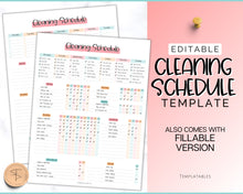 Load image into Gallery viewer, Editable Cleaning Schedule Template | Includes EDITABLE Cleaning Checklist, Cleaning Planner, Weekly House Chores, Clean Home Routine &amp; Monthly Cleaning List | Sky Colorful
