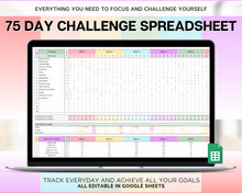 Load image into Gallery viewer, Editable 75 Day Challenge Tracker | 75 soft, 75 medium, 75 Easier &amp; 75 Hard | Google Sheets Spreadsheet
