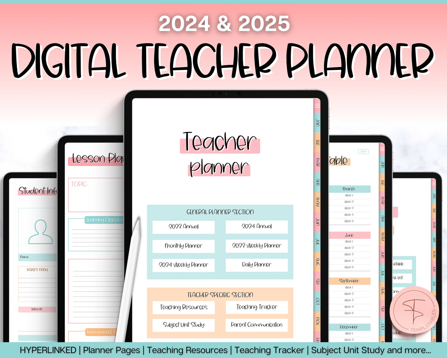 Digital Teacher Planner - 2024 & 2025 Academic Planner | GoodNotes Homeschool Lesson Plan Template for iPad | Colorful Sky