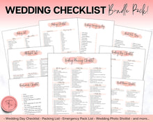 Load image into Gallery viewer, Wedding Checklist Bundle | Packed with Wedding Timeline, Photo Shot List, Wedding Planner Binder Kit, Wedding Day Schedule, To Do List &amp; Packing Countdown
