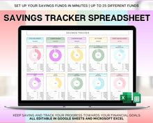 Load image into Gallery viewer, COLORFUL Savings Spreadsheet | Sinking Funds Tracker, Savings Tracker, Finance Budget Planner &amp; Savings Template | for Excel &amp; Google Sheets
