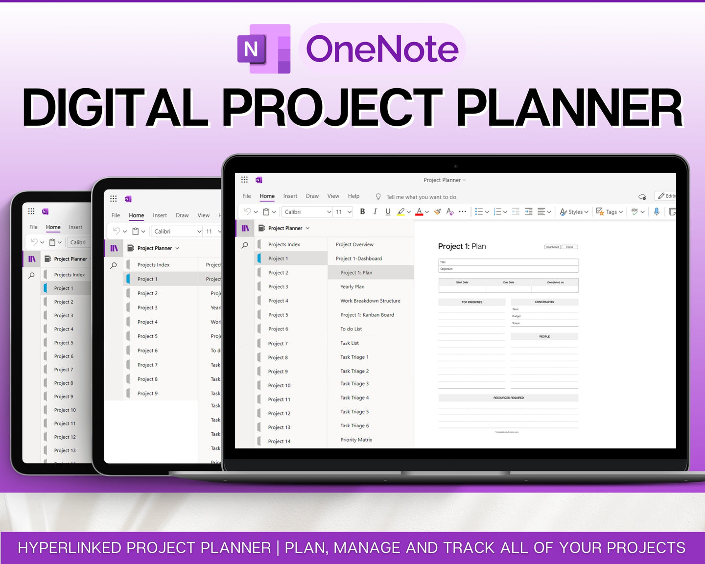 OneNote Project Planner! Includes Project Tracker, Project Management, Digital Planner, Work Schedule, Business, One Note Template, Gantt & Plan