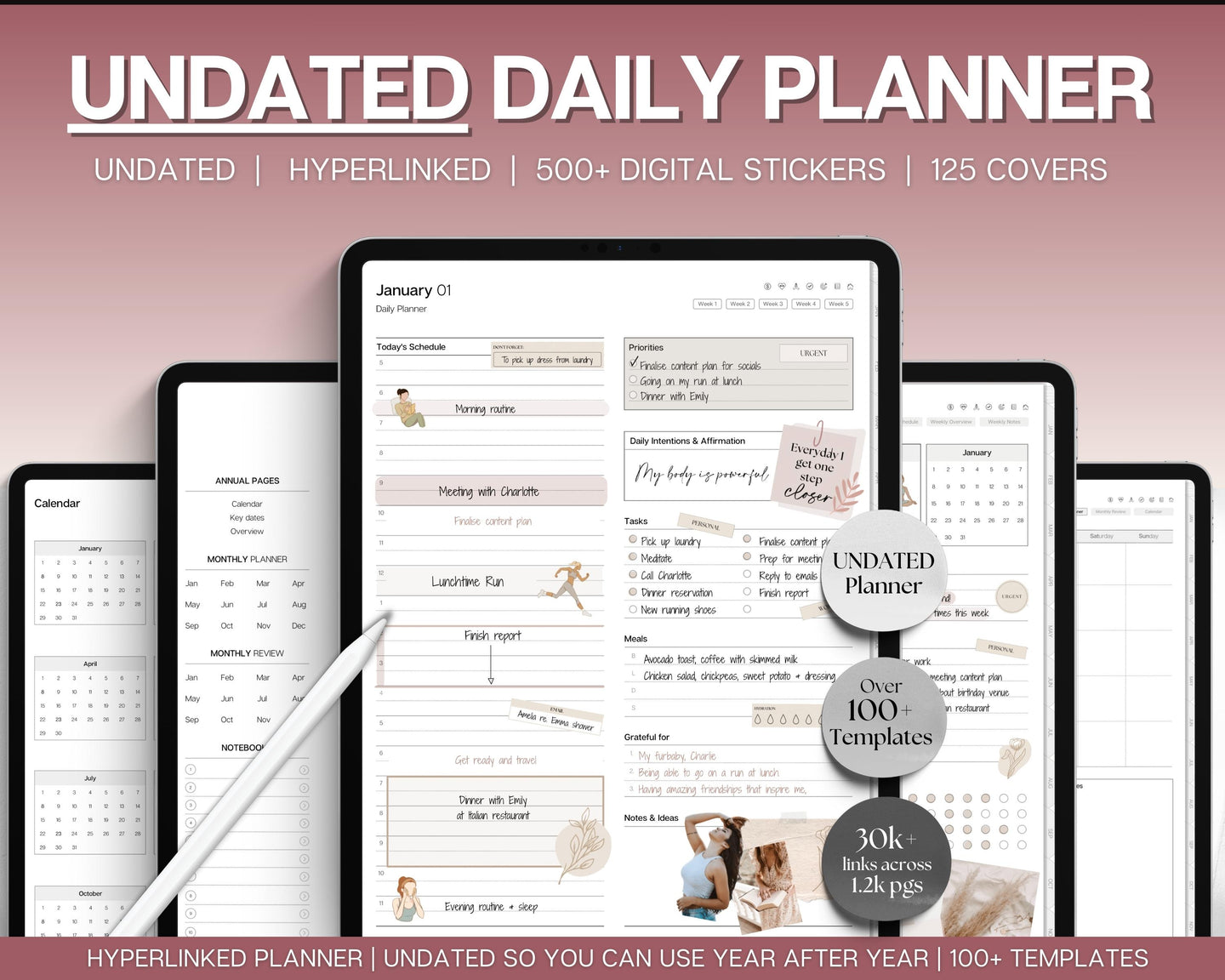 UNDATED Digital DAILY Planner | Weekly and Monthly Planner | Undated Life Planner for GoodNotes, Notability, iPad Planner