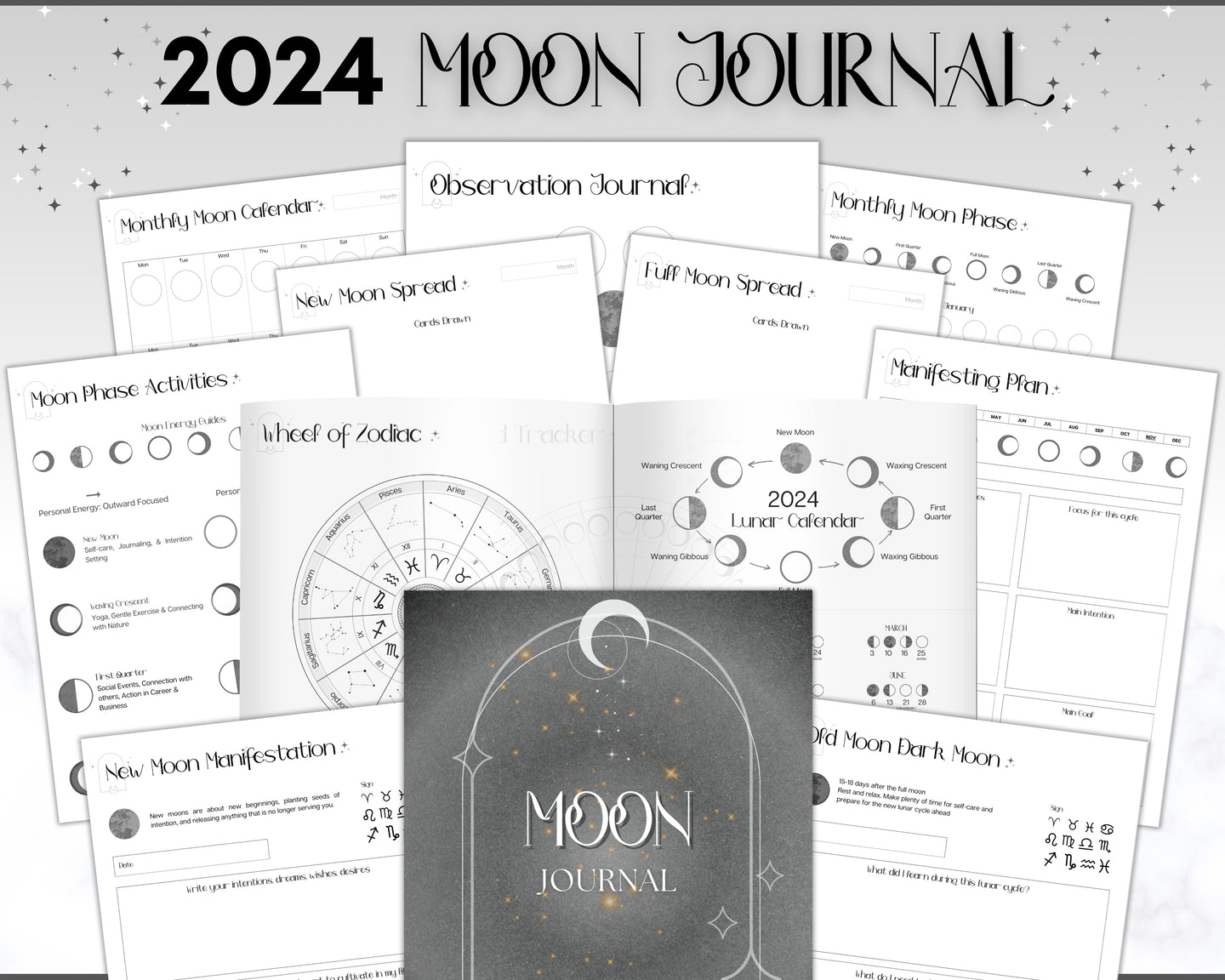 2024 Moon Journal | With Moon Calendar, Moon Phases, 2024 2025 Lunar Calendar, Moon Planner, Moon Magic, New Moon, Moon Phase Printable & Manifestation