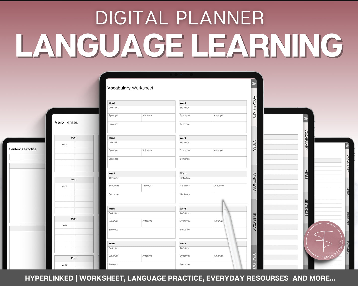 Language Learning Digital Planner | Study Korean, Japanese, Spanish, French & English | Language Templates & Student Workbook for GoodNotes & iPad | Lux
