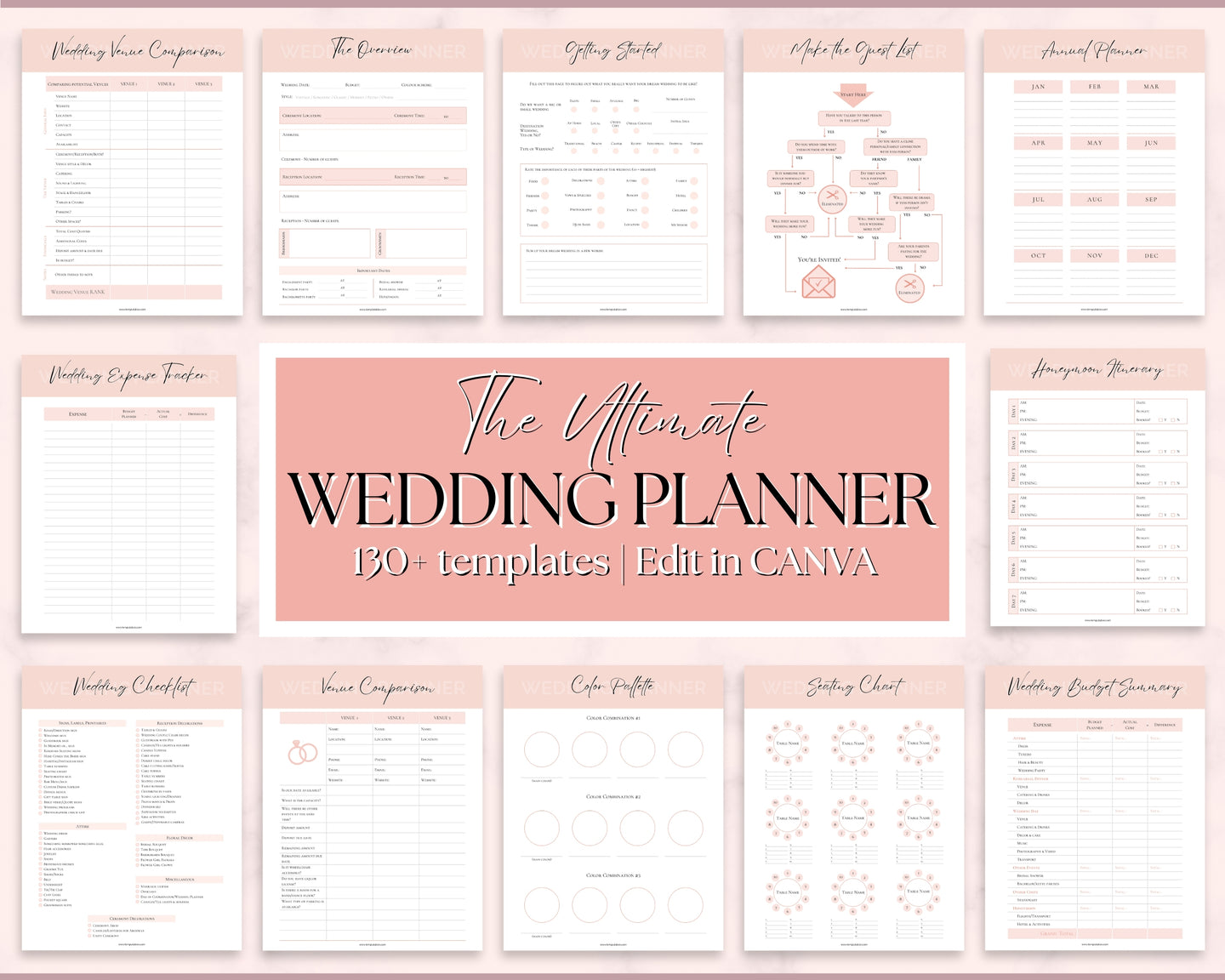 EDITABLE Wedding Planner Binder Kit, Wedding Planner, Wedding Planning Checklist, Wedding Day Schedule, To Do List, Budget, Timeline, CANVA