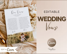 Load image into Gallery viewer, His and Hers Wedding Vows Wall Art Print | Includes First Anniversary Gift, Paper Anniversary, EDITABLE Wedding Vows Template &amp; Vow Book Booklet
