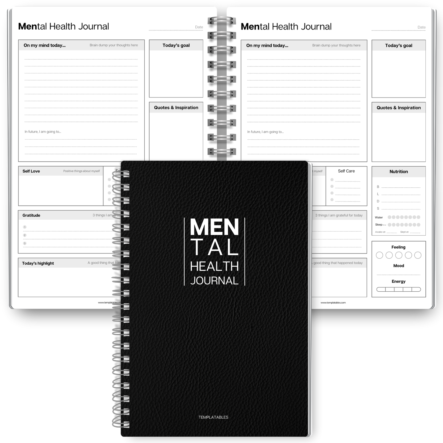 Mental Health Journal for Men | Daily Gratitude, Self Care, Intentions, Affirmations and Nutrition | A5 Mono