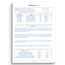 Load image into Gallery viewer, Meeting Minutes Note Taking Professional Notepad | Plan, Record and Track Actions, Agendas from all your Important Meetings Desk Pad | 50 Undated Tear Away Sheets | A4 Mono
