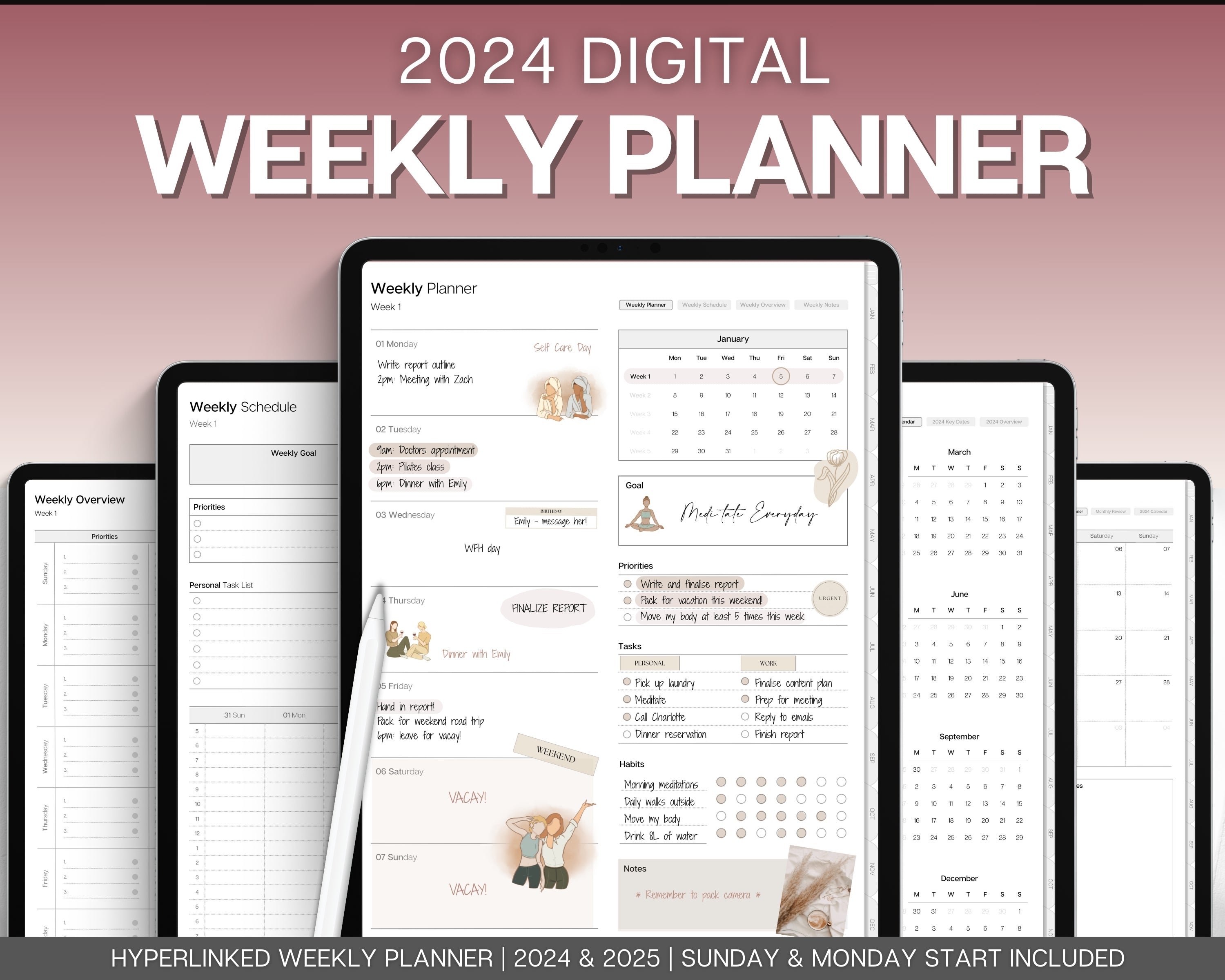 2024 WEEKLY Digital Planner - Perfect for GoodNotes & Notability