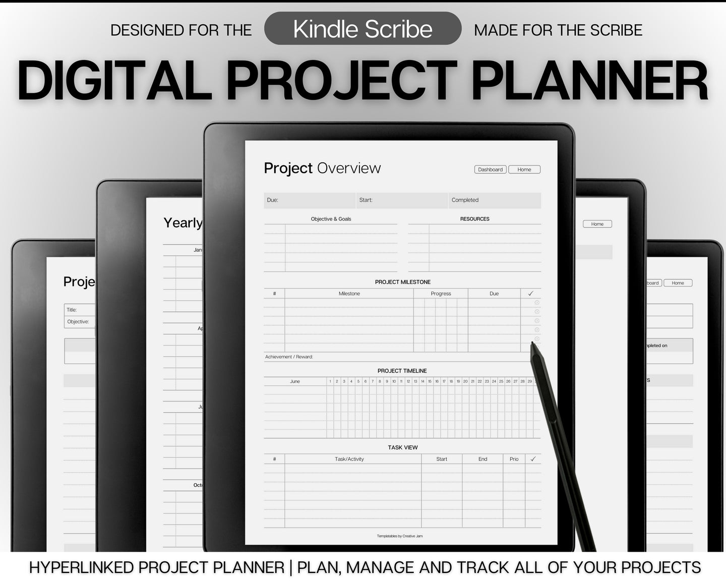 Project Planner for Kindle Scribe, Project Tracker Management, Digital Planner, Work Schedule, Business, Student, Productivity Planner & Gantt Chart