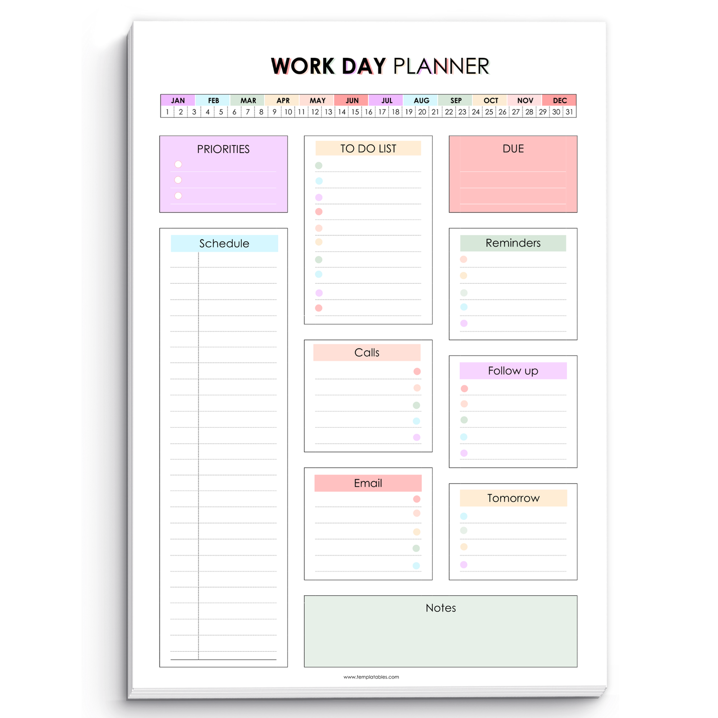 Work Day Planner Notepad | Daily Organizer to Structure Your Day, Boost Productivity, and Get Things Done | Undated and Premium 120gsm Paper | A4 Rainbow