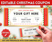 Load image into Gallery viewer, Editable Christmas Coupon Template | Perfect Event Ticket | Includes EDITABLE DIY Event Printable, Surprise Getaway Invitation, Gift for him &amp; Musical Theatre Concert
