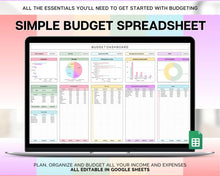 Load image into Gallery viewer, SIMPLE Budget Spreadsheet | Google Sheets Budget Planner &amp; Easy Monthly Budget Template | Automated Paycheck Financial Planner | Rainbow
