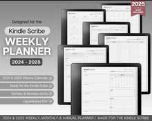 Load image into Gallery viewer, 2024 WEEKLY Planner for Kindle Scribe | Hyperlinked Digital Planner &amp; Kindle Scribe Templates for Weekly Schedule | 2025 Kindle Scribe Planner Pdf
