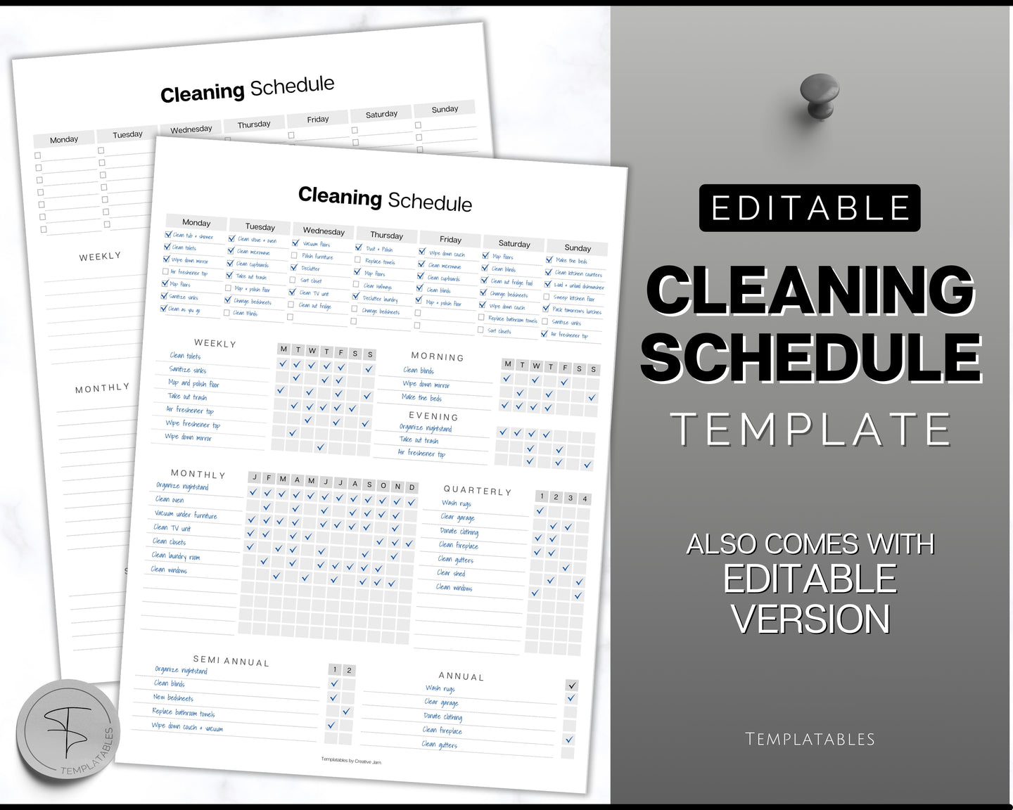 Editable Cleaning Schedule Template | Includes EDITABLE Cleaning Checklist, Cleaning Planner, Weekly House Chores, Clean Home Routine & Monthly Cleaning List | Mono