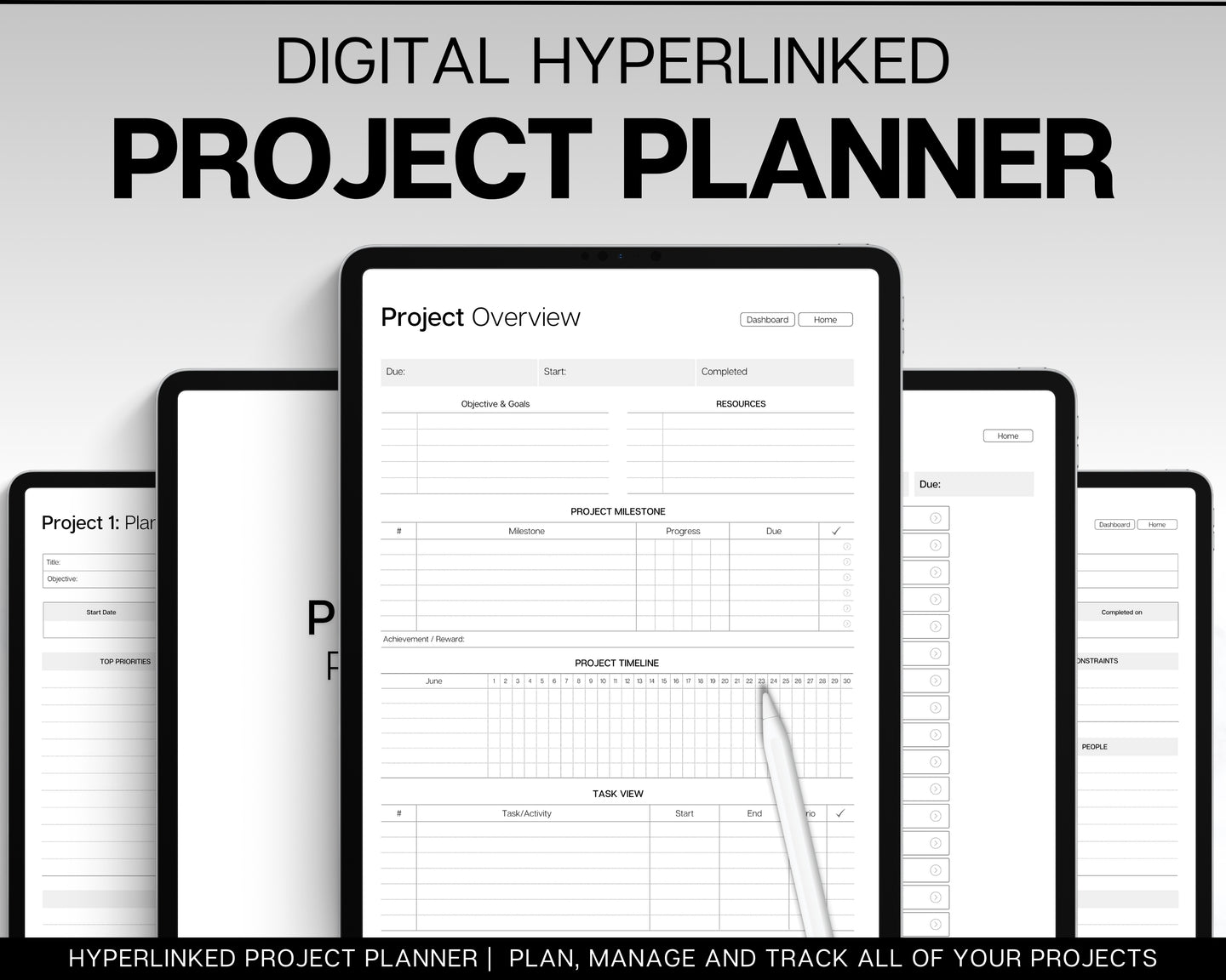 Digital Project Planner | Digital Project Tracker Management Tool Includes Gantt Charts