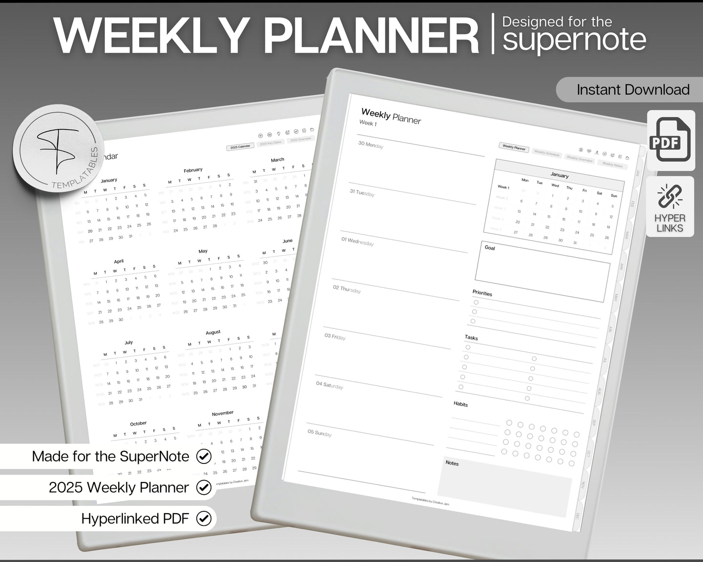 2025 Supernote WEEKLY Planner | Packed with Supernote Template, Hyperlinked Digital Planner for Calendar & Schedule | Perfect for a5x & a6x