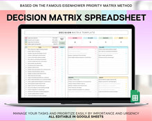 Load image into Gallery viewer, Decision Matrix Spreadsheet | Task Priority Tracker Template with Google Sheets Spreadsheet, Eisenhower Matrix, To Do List, Decision Maker &amp; Brain Dump | Colorful
